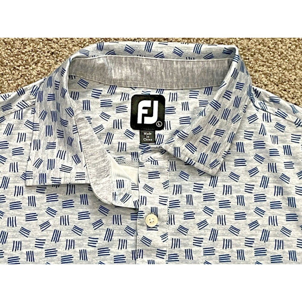 FootJoy Sketched Print Lisle Self Collar Golf Polo Shirt Iron/Twilight Size L